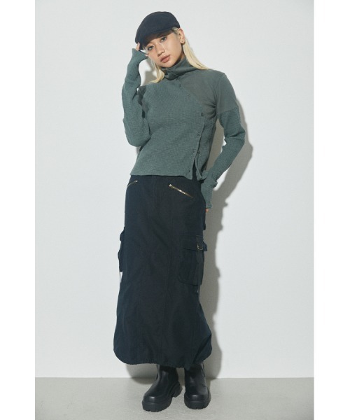 LAGUA GEM（ラグアジェム）の「MIX RIB CUT TOPS ミックスリブカットトップス（Tシャツ/カットソー・レディース・レッド/カーキ/グレー・FREE）」の6枚目の写真