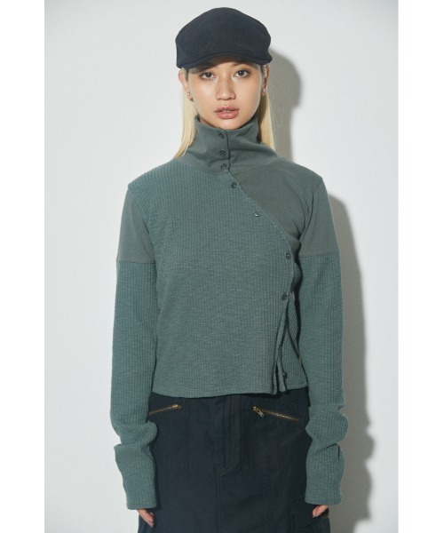 LAGUA GEM（ラグアジェム）の「MIX RIB CUT TOPS ミックスリブカットトップス（Tシャツ/カットソー・レディース・レッド/カーキ/グレー・FREE）」の7枚目の写真