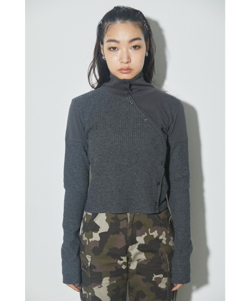 LAGUA GEM（ラグアジェム）の「MIX RIB CUT TOPS ミックスリブカットトップス（Tシャツ/カットソー・レディース・レッド/カーキ/グレー・FREE）」の9枚目の写真