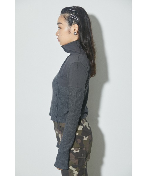 LAGUA GEM（ラグアジェム）の「MIX RIB CUT TOPS ミックスリブカットトップス（Tシャツ/カットソー・レディース・レッド/カーキ/グレー・FREE）」の10枚目の写真