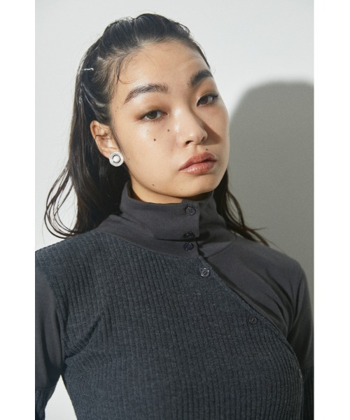 LAGUA GEM（ラグアジェム）の「MIX RIB CUT TOPS ミックスリブカットトップス（Tシャツ/カットソー・レディース・レッド/カーキ/グレー・FREE）」の12枚目の写真