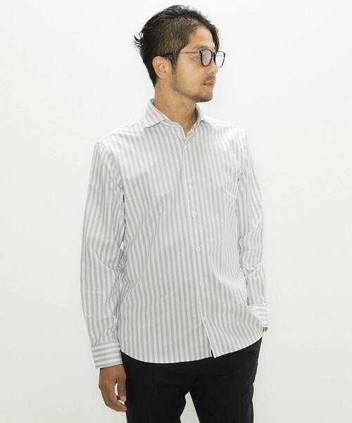 MEN'S MELROSE(メンズメルローズ)の「HITOYOSHI Wネーム グレイッシュドビーワイドカラーシャツ(シャツ/ブラウス・メンズ・ブルー系その他/シルバー/ストライプ・2/4/5/3)」の3枚目の写真