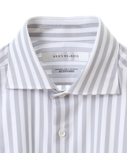 MEN'S MELROSE(メンズメルローズ)の「HITOYOSHI Wネーム グレイッシュドビーワイドカラーシャツ(シャツ/ブラウス・メンズ・ブルー系その他/シルバー/ストライプ・2/4/5/3)」の6枚目の写真
