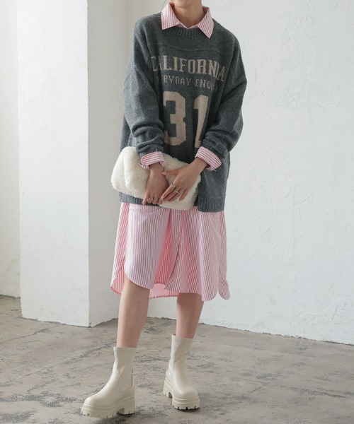 KOBE LETTUCE（コウベレタス）の「ジャガードロゴニットトップス（ニット/セーター・レディース・ベージュ系/グレー系/ネイビー・FREE）」の6枚目の写真