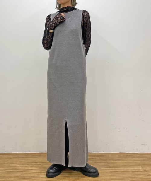 Omekashi（オメカシ）の「リブニットジャンパースカート（ジャンパースカート・レディース・ブラック/チャコールグレー・36/38）」の9枚目の写真