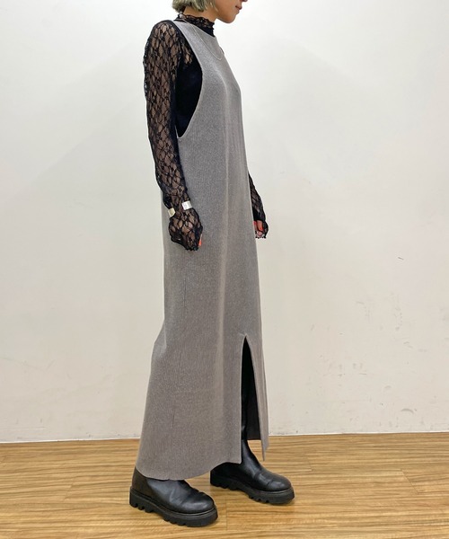 Omekashi（オメカシ）の「リブニットジャンパースカート（ジャンパースカート・レディース・ブラック/チャコールグレー・36/38）」の13枚目の写真