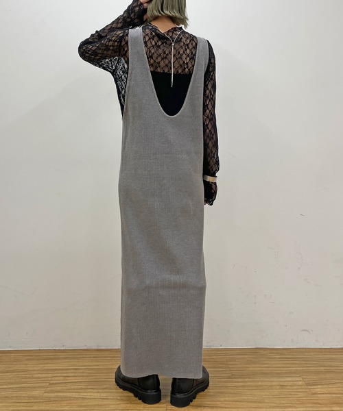 Omekashi（オメカシ）の「リブニットジャンパースカート（ジャンパースカート・レディース・ブラック/チャコールグレー・36/38）」の6枚目の写真