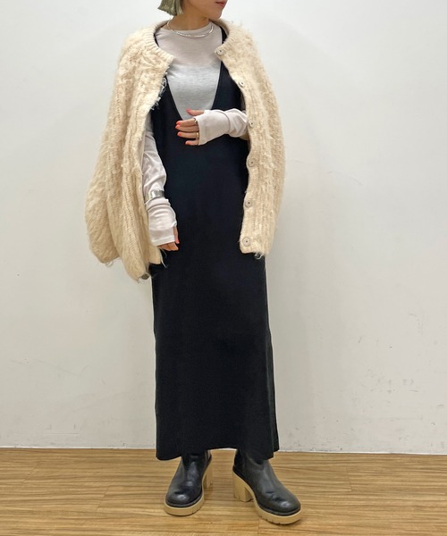 Omekashi（オメカシ）の「リブニットジャンパースカート（ジャンパースカート・レディース・ブラック/チャコールグレー・36/38）」の7枚目の写真