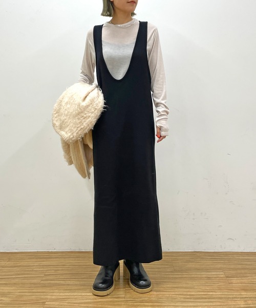 Omekashi（オメカシ）の「リブニットジャンパースカート（ジャンパースカート・レディース・ブラック/チャコールグレー・36/38）」の12枚目の写真