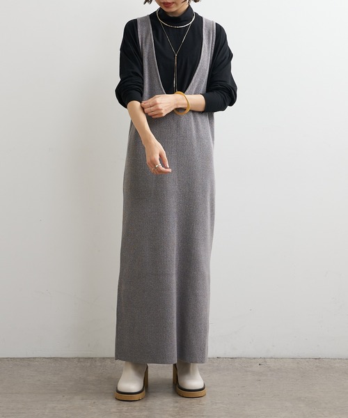 Omekashi（オメカシ）の「リブニットジャンパースカート（ジャンパースカート・レディース・ブラック/チャコールグレー・36/38）」の15枚目の写真