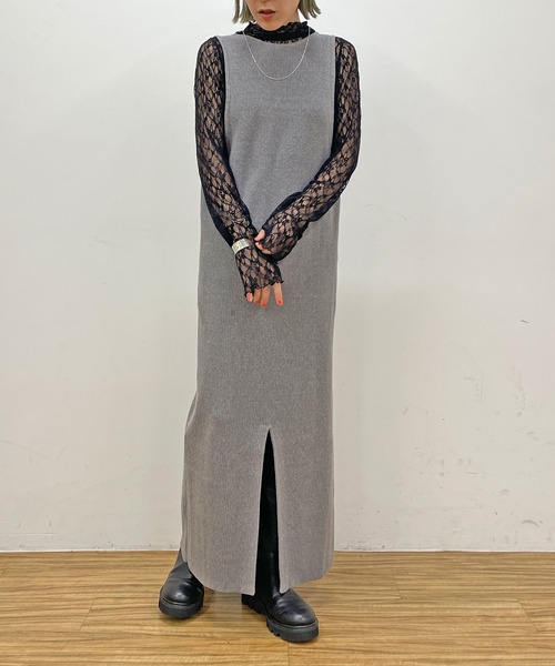 Omekashi（オメカシ）の「リブニットジャンパースカート（ジャンパースカート・レディース・ブラック/チャコールグレー・36/38）」の20枚目の写真