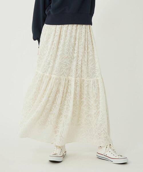 green label relaxing（グリーンレーベルリラクシング）の「カット ジャカード ティアード スカート（スカート・レディース・ホワイト/ブラック/ライム・FREE）」の2枚目の写真