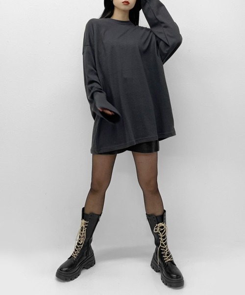 LVEU.(ラブユ.)の「Over silhouette long sleeve tee / オーバーシルエットロングスリーブTシャツ(Tシャツ/カットソー・レディース・ブラック/カーキ/ホワイト/ダークグレー・FREE)」の20枚目の写真