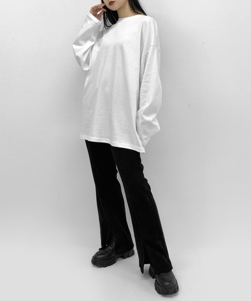 LVEU.(ラブユ.)の「Over silhouette long sleeve tee / オーバーシルエットロングスリーブTシャツ(Tシャツ/カットソー・レディース・ブラック/カーキ/ホワイト/ダークグレー・FREE)」の15枚目の写真