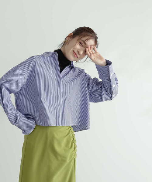 N.（N. Natural Beauty Basic）（エヌエヌナチュラルビューティーベーシック）の「◆ロングポイントショートシャツ（シャツ/ブラウス・レディース・ストライプ/オフホワイト・MEDIUM）」の7枚目の写真