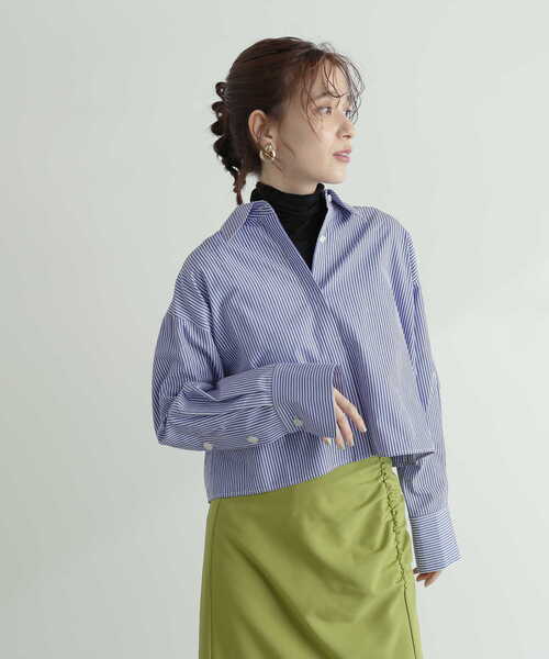 N.（N. Natural Beauty Basic）（エヌエヌナチュラルビューティーベーシック）の「◆ロングポイントショートシャツ（シャツ/ブラウス・レディース・ストライプ/オフホワイト・MEDIUM）」の10枚目の写真