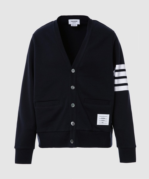 THOM BROWNE（トムブラウン）の「V NECK CARDIGAN IN CLASSIC LOOP BACK W/ ENGINEERED 4 BAR SLEEVE（カーディガン/ボレロ・メンズ・ネイビー/グレー・0/1/2）」の2枚目の写真