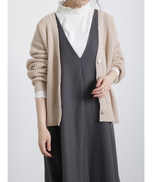 Samansa Mos2 blue(サマンサモスモスブルー)の「片畦ニットカーディガン(カーディガン/ボレロ・レディース・オレンジ/キナリ/グリーン/シルバーグレー/ブルー/ライトベージュ・フリ-)」の3枚目の写真