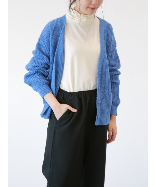 Samansa Mos2 blue(サマンサモスモスブルー)の「片畦ニットカーディガン(カーディガン/ボレロ・レディース・オレンジ/キナリ/グリーン/シルバーグレー/ブルー/ライトベージュ・フリ-)」の5枚目の写真
