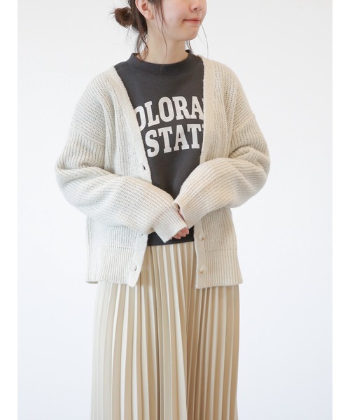 Samansa Mos2 blue(サマンサモスモスブルー)の「片畦ニットカーディガン(カーディガン/ボレロ・レディース・オレンジ/キナリ/グリーン/シルバーグレー/ブルー/ライトベージュ・フリ-)」の1枚目の写真