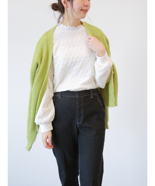Samansa Mos2 blue(サマンサモスモスブルー)の「片畦ニットカーディガン(カーディガン/ボレロ・レディース・オレンジ/キナリ/グリーン/シルバーグレー/ブルー/ライトベージュ・フリ-)」の18枚目の写真