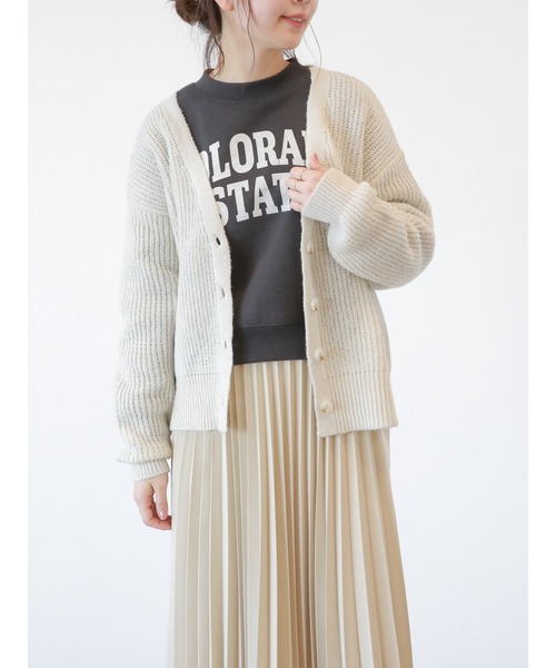 Samansa Mos2 blue(サマンサモスモスブルー)の「片畦ニットカーディガン(カーディガン/ボレロ・レディース・オレンジ/キナリ/グリーン/シルバーグレー/ブルー/ライトベージュ・フリ-)」の11枚目の写真