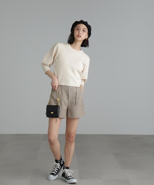 FREE'S MART（フリーズマート）の「【Sシリーズ対応】◆先染めチェックベルト付きショートパンツ（その他パンツ・レディース・ベージュ系その他/ブラウン系その他・X-SMALL/SMALL/MEDIUM）」の6枚目の写真