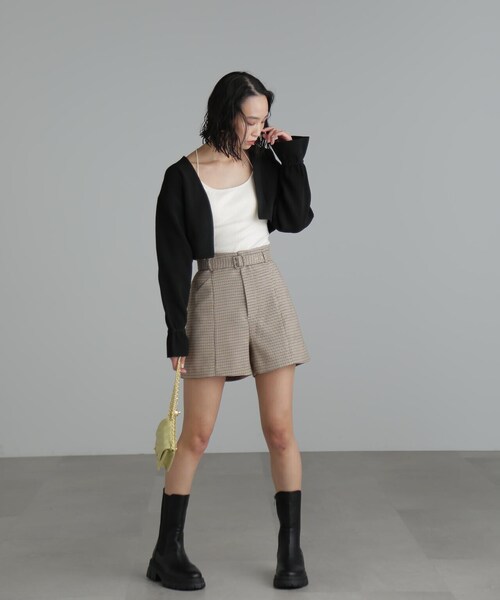 FREE'S MART（フリーズマート）の「【Sシリーズ対応】◆先染めチェックベルト付きショートパンツ（その他パンツ・レディース・ベージュ系その他/ブラウン系その他・X-SMALL/SMALL/MEDIUM）」の4枚目の写真