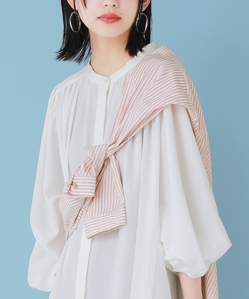 osharewalker（オシャレウォーカー）の「【廃盤】『ストライプ柄カラーシャツ』（シャツ/ブラウス・レディース・ラベンダー/コーラル/ネイビー/グリーン・FREE）」の4枚目の写真