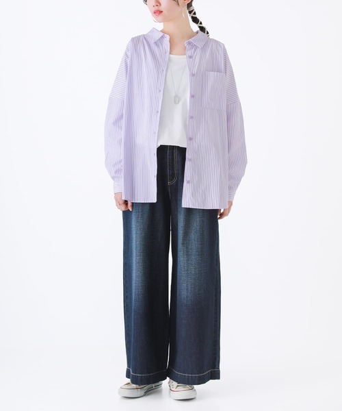 osharewalker（オシャレウォーカー）の「【廃盤】『ストライプ柄カラーシャツ』（シャツ/ブラウス・レディース・ラベンダー/コーラル/ネイビー/グリーン・FREE）」の9枚目の写真