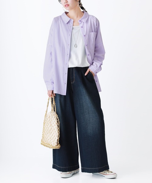 osharewalker（オシャレウォーカー）の「【廃盤】『ストライプ柄カラーシャツ』（シャツ/ブラウス・レディース・ラベンダー/コーラル/ネイビー/グリーン・FREE）」の12枚目の写真