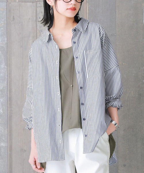 osharewalker（オシャレウォーカー）の「【廃盤】『ストライプ柄カラーシャツ』（シャツ/ブラウス・レディース・ラベンダー/コーラル/ネイビー/グリーン・FREE）」の13枚目の写真