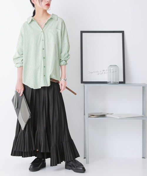 osharewalker（オシャレウォーカー）の「【廃盤】『ストライプ柄カラーシャツ』（シャツ/ブラウス・レディース・ラベンダー/コーラル/ネイビー/グリーン・FREE）」の18枚目の写真