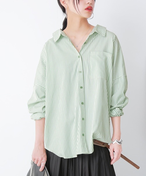 osharewalker（オシャレウォーカー）の「【廃盤】『ストライプ柄カラーシャツ』（シャツ/ブラウス・レディース・ラベンダー/コーラル/ネイビー/グリーン・FREE）」の8枚目の写真