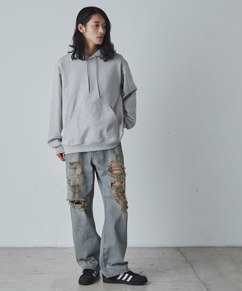 WEGO（ウィゴー）の「WEGO/【セットアップ対応】スーパーヘビーウェイト プルオーバーパーカー（パーカー・メンズ・ブラック/杢グレー・LARGE/MEDIUM）」の18枚目の写真