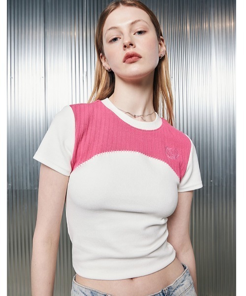 LARTIGENT(ラーティゼン)の「A'GEM/9 × .kom『LARTIGENT/ラーティゼン』L2 STICH COLOR BLOCK TOP/ステッチブロック トップス(Tシャツ/カットソー・レディース・アイボリー/チャコールグレー・FREE)」の6枚目の写真