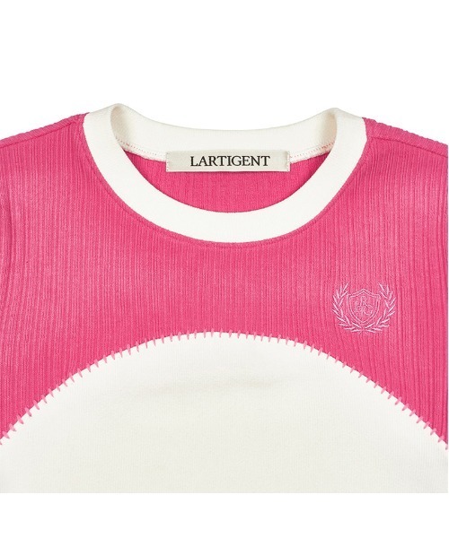 LARTIGENT(ラーティゼン)の「A'GEM/9 × .kom『LARTIGENT/ラーティゼン』L2 STICH COLOR BLOCK TOP/ステッチブロック トップス(Tシャツ/カットソー・レディース・アイボリー/チャコールグレー・FREE)」の20枚目の写真