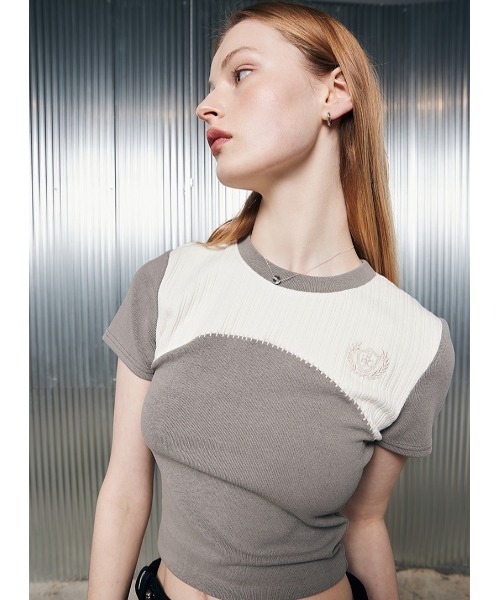 LARTIGENT(ラーティゼン)の「A'GEM/9 × .kom『LARTIGENT/ラーティゼン』L2 STICH COLOR BLOCK TOP/ステッチブロック トップス(Tシャツ/カットソー・レディース・アイボリー/チャコールグレー・FREE)」の10枚目の写真