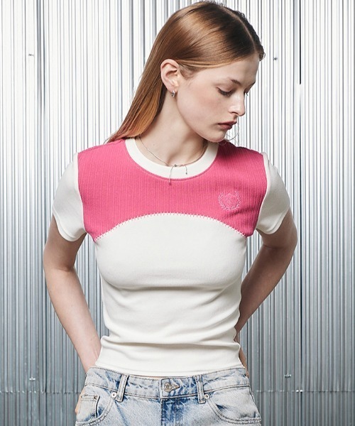 LARTIGENT(ラーティゼン)の「A'GEM/9 × .kom『LARTIGENT/ラーティゼン』L2 STICH COLOR BLOCK TOP/ステッチブロック トップス(Tシャツ/カットソー・レディース・アイボリー/チャコールグレー・FREE)」の9枚目の写真