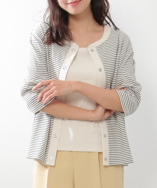 ikka(イッカ)の「【2点セット】カーデタンクセットアンサンブル(カーディガン/ボレロ・レディース・ブラック/ブルー/オフホワイト・M/L)」の2枚目の写真