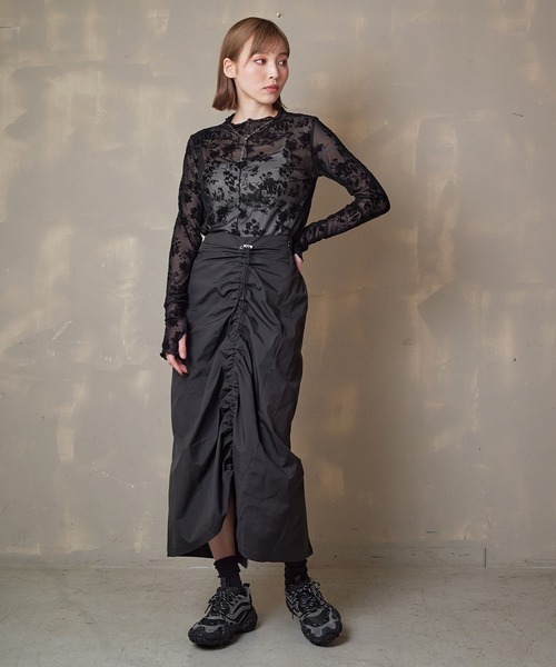 Lull（ルル）の「【Lull / ルル】シャーリングスカート（スカート・レディース・イエロー/ブラック/アイボリー/カーキ・ONESIZE）」の13枚目の写真