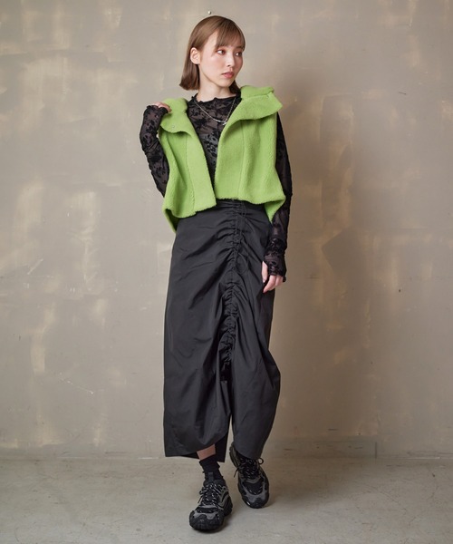 Lull（ルル）の「【Lull / ルル】シャーリングスカート（スカート・レディース・イエロー/ブラック/アイボリー/カーキ・ONESIZE）」の14枚目の写真