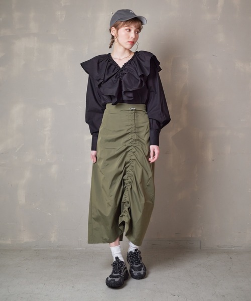 Lull（ルル）の「【Lull / ルル】シャーリングスカート（スカート・レディース・イエロー/ブラック/アイボリー/カーキ・ONESIZE）」の17枚目の写真