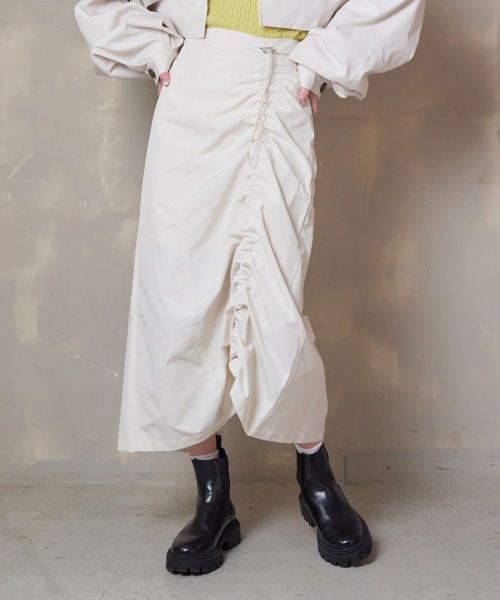 Lull（ルル）の「【Lull / ルル】シャーリングスカート（スカート・レディース・イエロー/ブラック/アイボリー/カーキ・ONESIZE）」の7枚目の写真