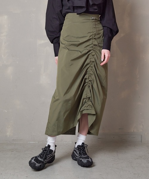 Lull（ルル）の「【Lull / ルル】シャーリングスカート（スカート・レディース・イエロー/ブラック/アイボリー/カーキ・ONESIZE）」の10枚目の写真