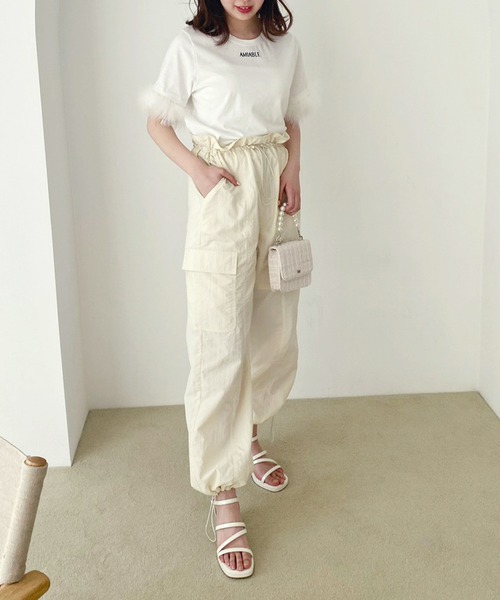 one after another NICE CLAUP（ワンアフターアナザーナイスクラップ）の「マラボーTシャツ（Tシャツ/カットソー・レディース・ピンク/ブラック/オフホワイト・FREE）」の4枚目の写真