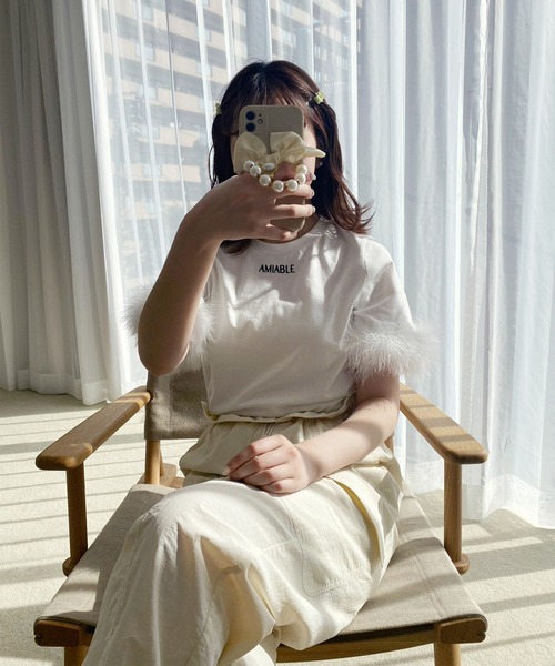 one after another NICE CLAUP（ワンアフターアナザーナイスクラップ）の「マラボーTシャツ（Tシャツ/カットソー・レディース・ピンク/ブラック/オフホワイト・FREE）」の7枚目の写真