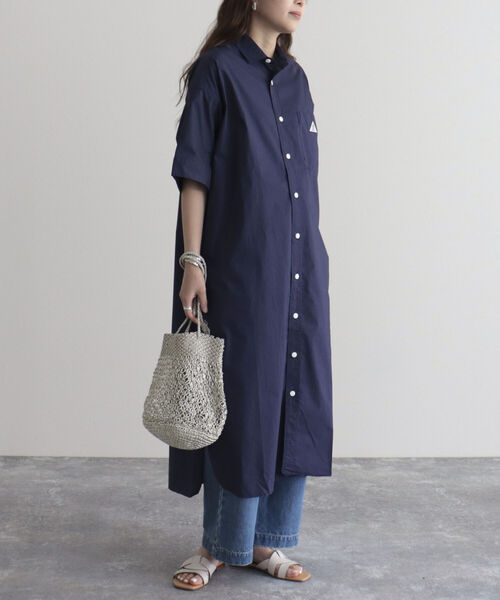 GEVACO(ゲバコ)の「【GEVACO/ゲバコ】タイプライター半袖シャツワンピース(シャツワンピース・レディース・ネイビー/ブルー系その他/ブラック系その他/オフホワイト・36/38)」の3枚目の写真