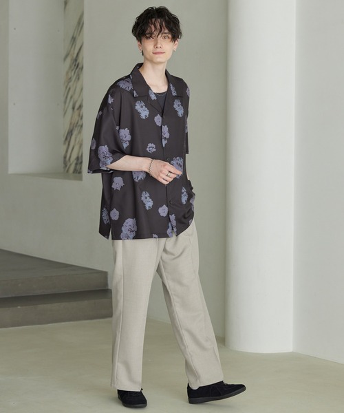 オーバーサイズ ドレープ マルチパターン オープンカラーシャツ