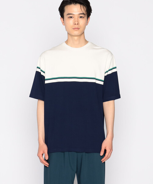 COMME CA ISM（コムサイズム）の「パネルボーダーデザイン クルーネックＴシャツ（Tシャツ/カットソー・メンズ・ホワイト/ネイビー・MEDIUM/LARGE）」の2枚目の写真
